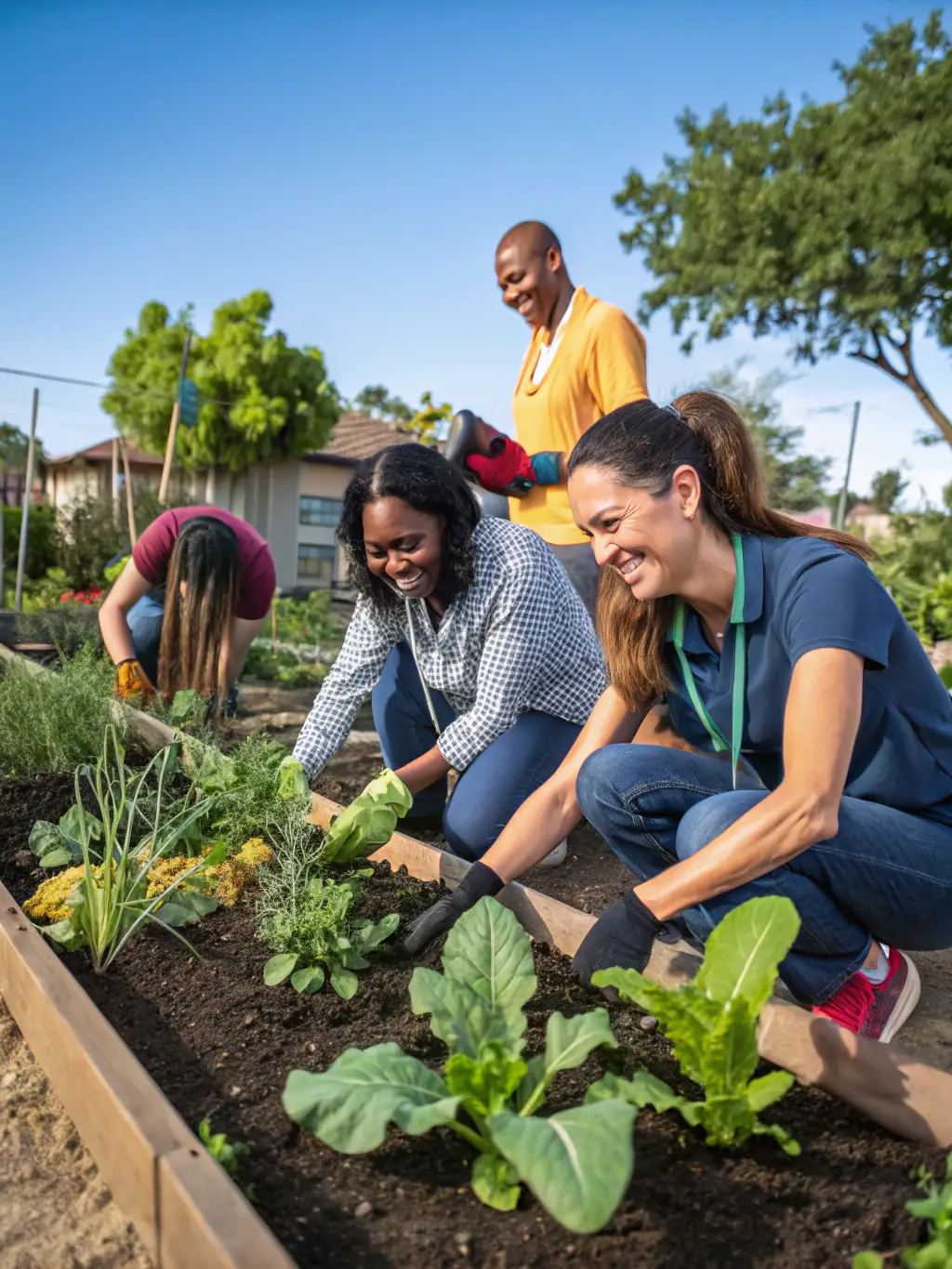 A photo of volunteers planting flowers and maintaining the gardens around the Château d'Aurouze, highlighting the organization's efforts to beautify the village.